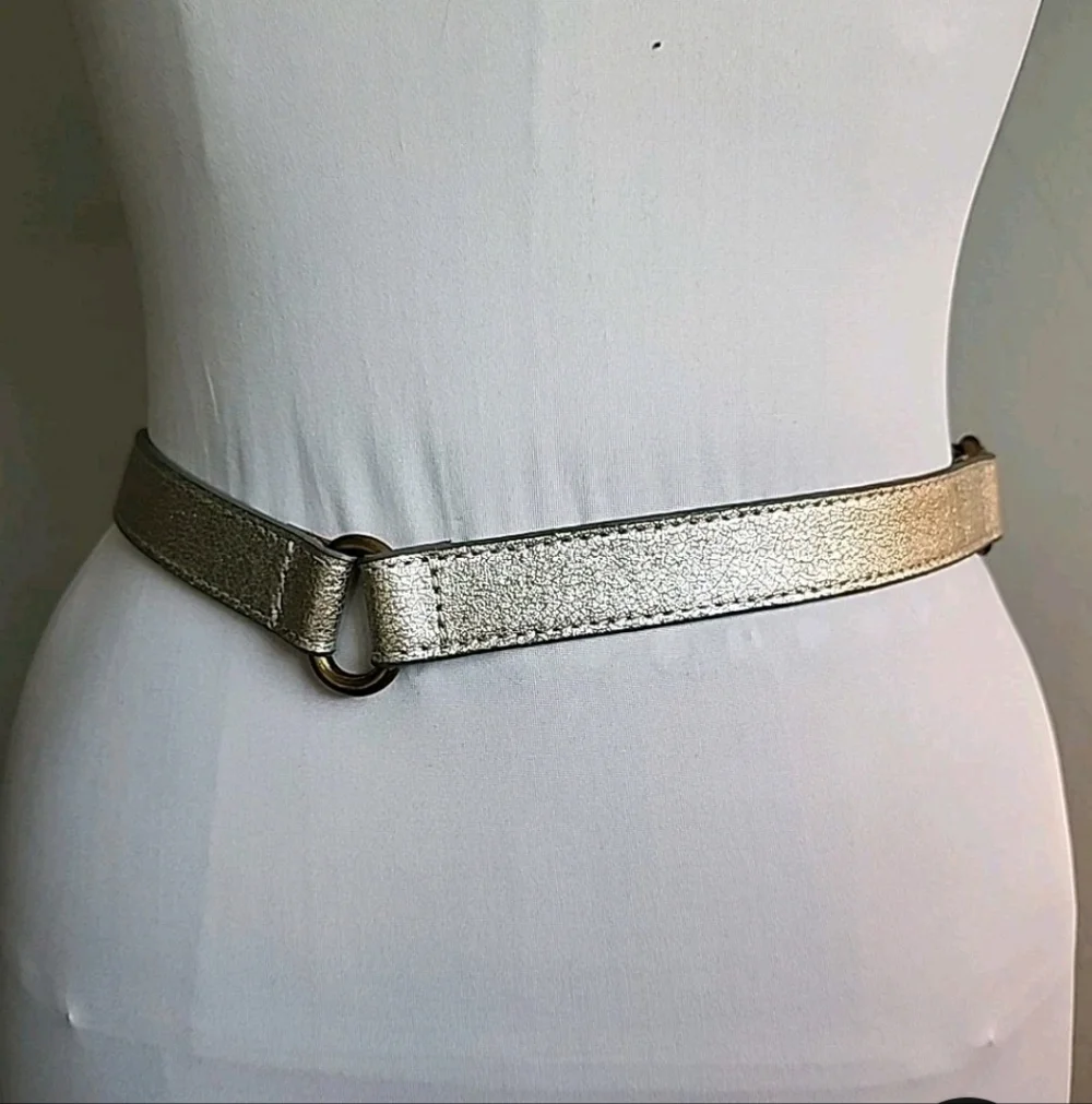 Gap Women's Metallic Silver Distressed Look Waist Belt Double Ring XS Minimalist
